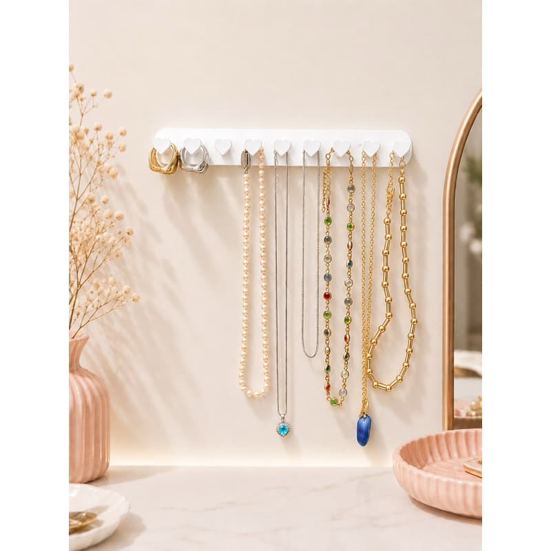 Organizador Porta Colar Parede Bijuteria Com Dupla Face Decoração Plástico Resistente - Branco