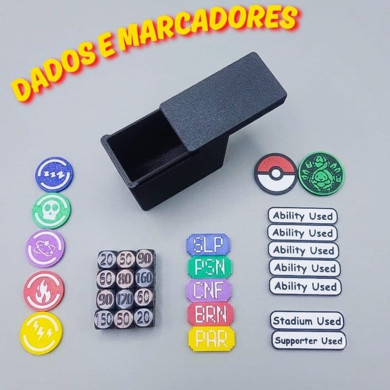 DADOS CONTADORES DE DANO, MARCADORES DE AÇÃO, HABILIDADE E CONDIÇÃO - ACESSÓRIO TCG POKEMON