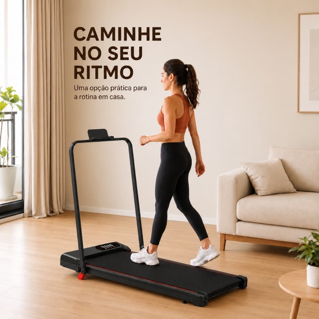 Esteira Elétrica Ergométrica Residencial Compacta para Caminhada 150kg com Inclinação Amortecimento e Suporte Celular