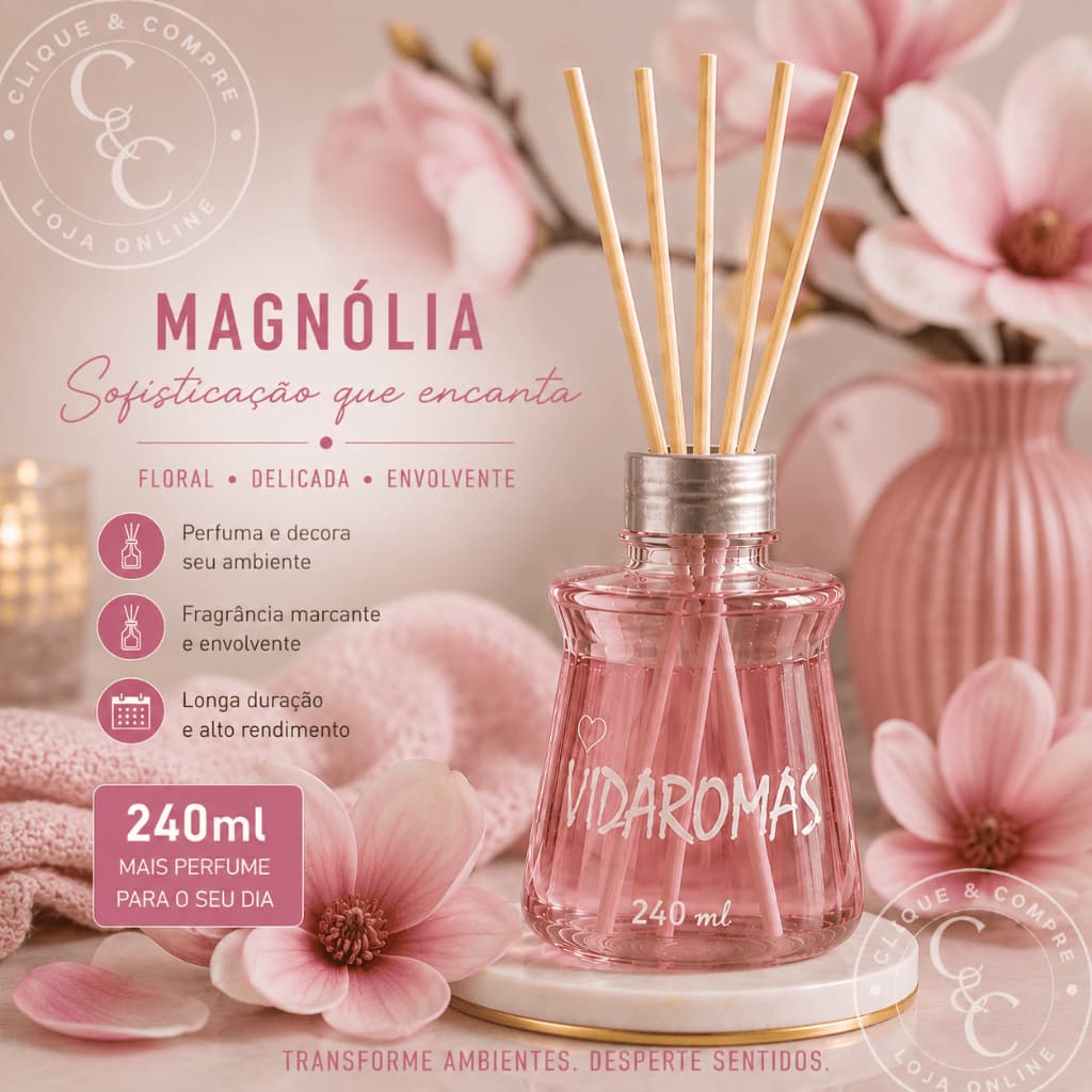 Difusores de ambiente com varetas Kit com 5 unidades 240 ml Vidaromas