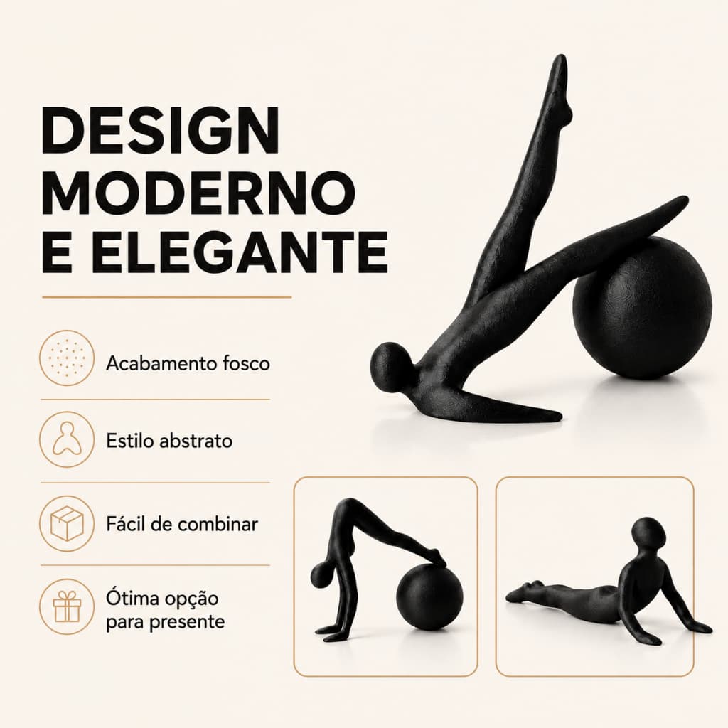 KIT 3 Estátuas Pilates Yoga Bola Suíça Escultura Decorativa
