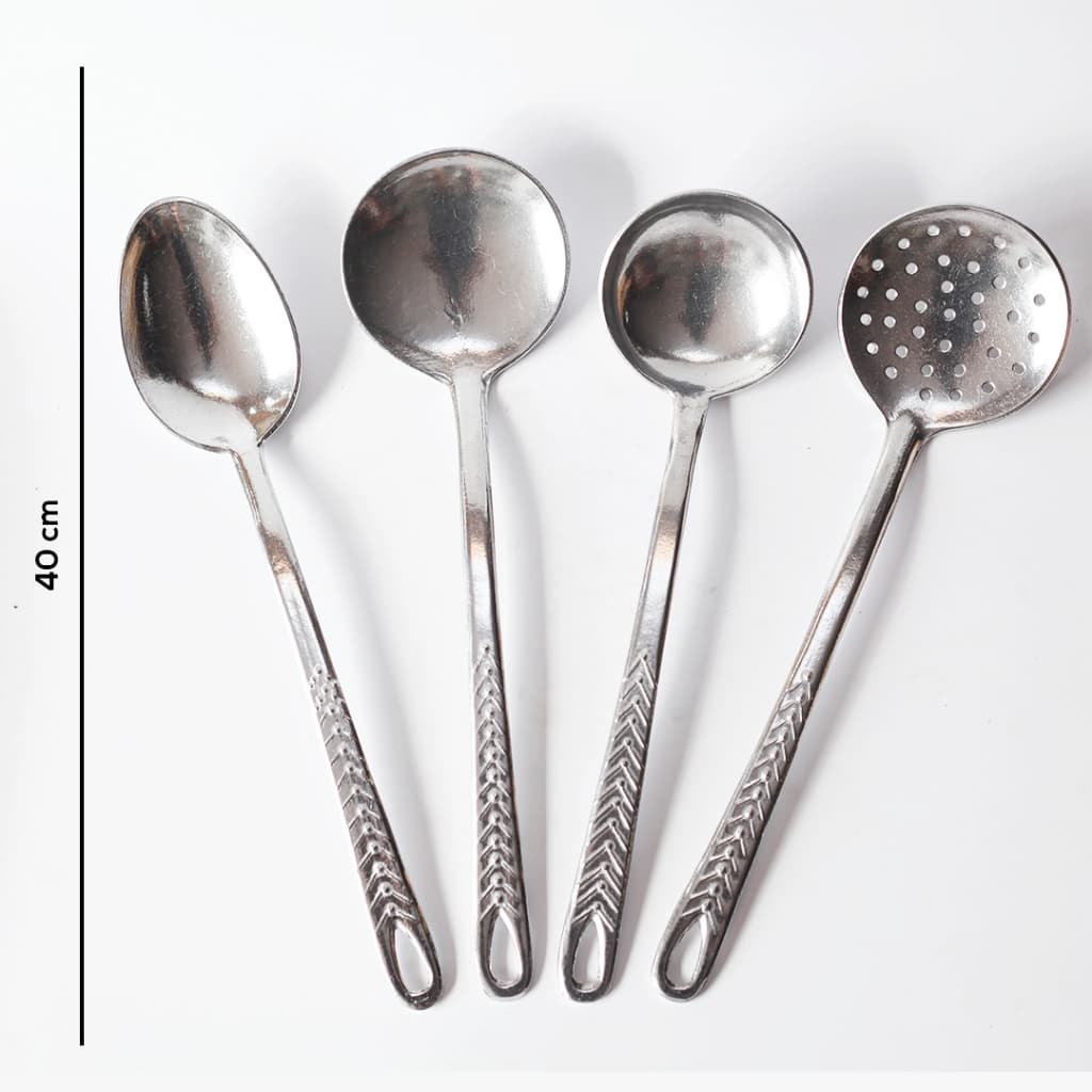Kit 4 Colheres Grandes de Alumínio 40 cm colher concha escumadeira concha rasa