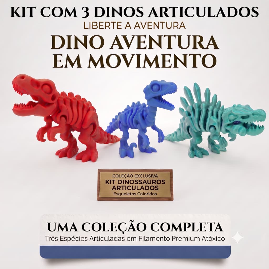 Kit 3 Dinossauro Articulado Brinquedo Autismo Sensorial Infantil Antiestresse