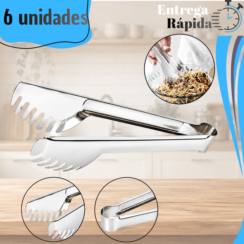 Kit 6  Pegadores Macarrão Inox Premium Profissional Buffet Restaurante Servir Massas Espaguete  Cozinha  Italiana Bistro