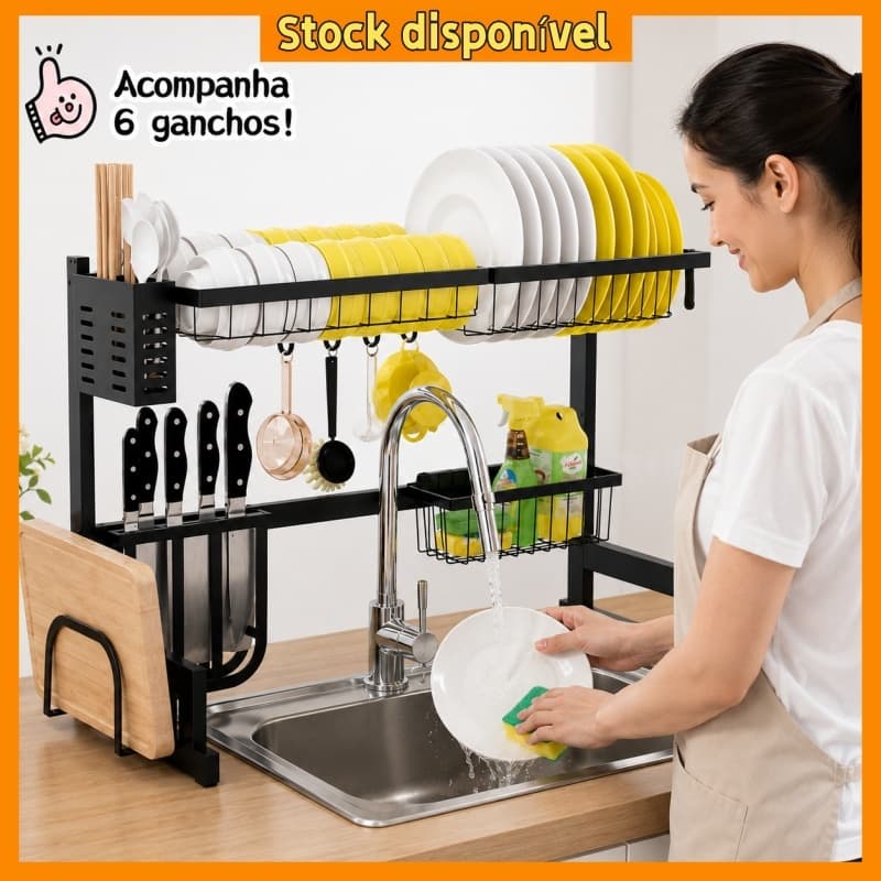 Escorredor de Louça para Pia 65cm Organizador de Cozinha Porta Talheres Preto Grande