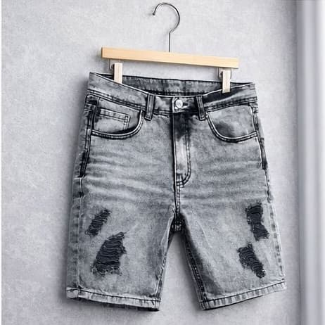 Bermuda Jeans Cinza Estonada Masculina Modelagem Slim Confortável Premium
