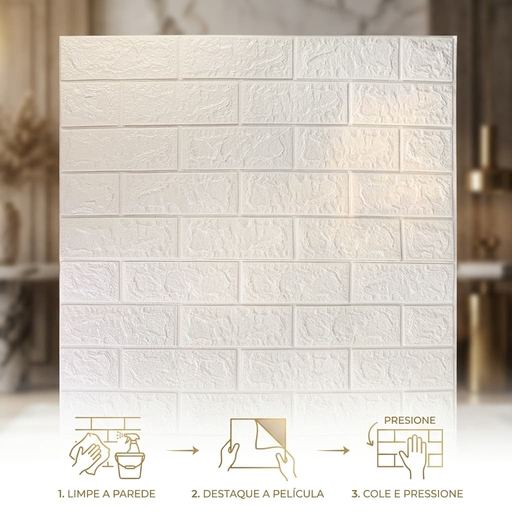Papel de Parede Tijolo 3D Placa 3D Revestimento de Parede Sem Obra Autocolante Branco 70x77cm