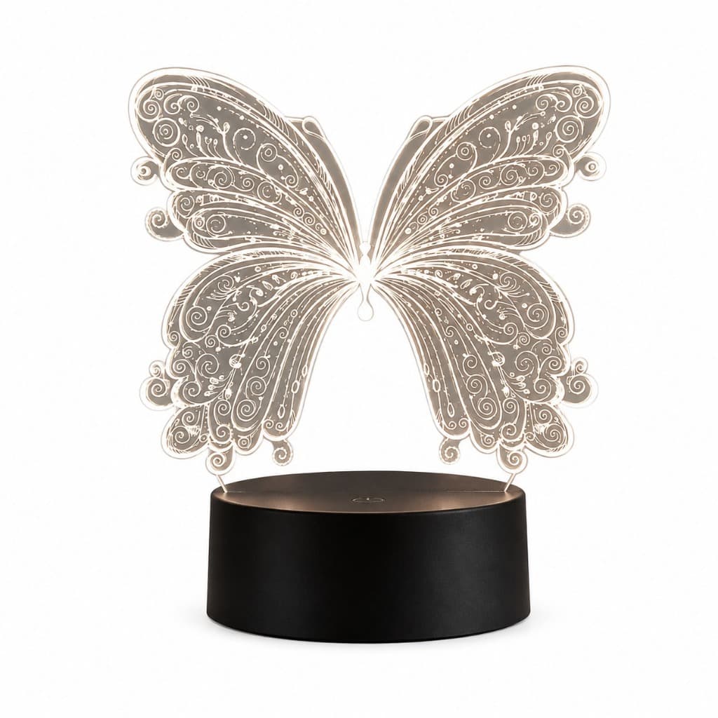 Luminária LED Borboleta Abajur 3D Acrílico Decorativa Quarto Sala Presente
