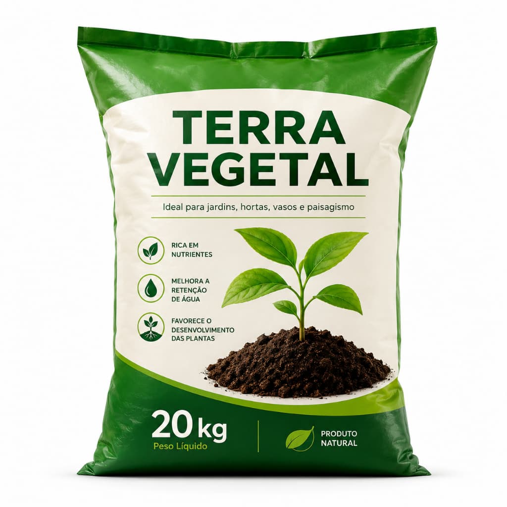 Terra Vegetal Adubada para Jardim e Horta – Solo Fértil Rico em Nutrientes  20kg