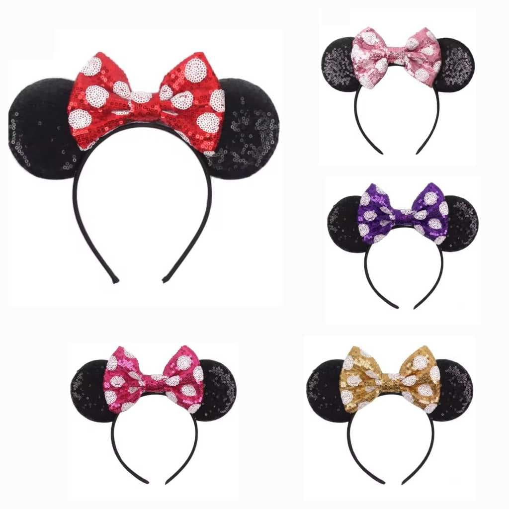 Tiara  faixa paete arco laço poa orelhas minnie festa piscina 50 anos infantil adulto bebe
