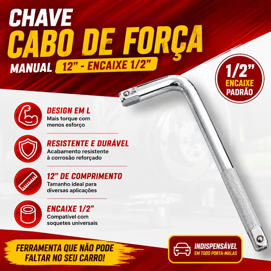 Chave De Força 1/2 Pol Tipo L Encaixe P/ Maioria Soquetes Uso Profissional Alta Resistência Alta Durabilidade