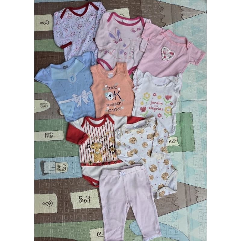 > Desapego Lotinho 9 pecas Tam M (6 a 9 meses) body e mijão