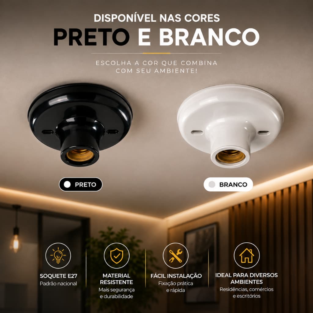 Luminária Plafon Colorido Plafonier para Lâmpada Liso C/Bocal E-27 - Branco ou Preto