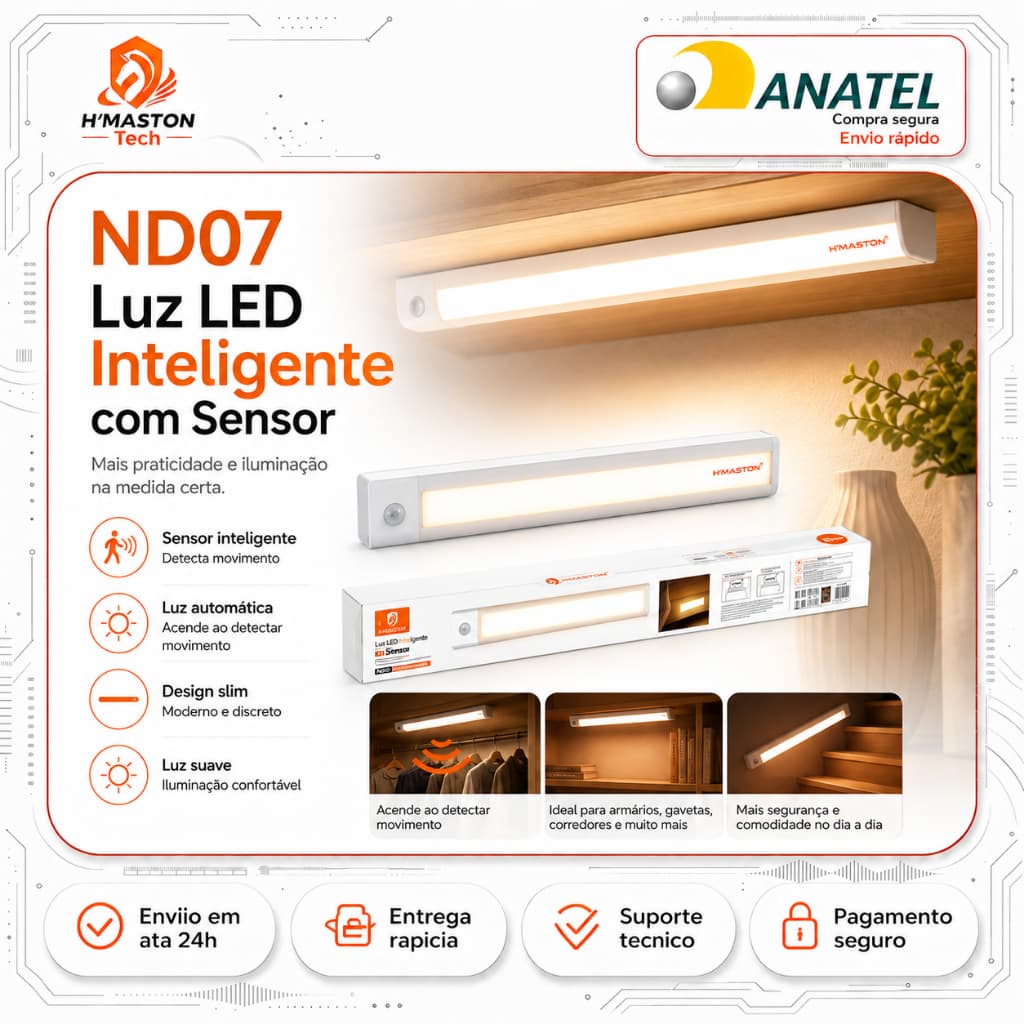 H’MASTON ND07 Luz Com Sensor De Presença Lâmpada Sensor De Presença Luminária Led Recarregável Luz Sensor De Presença