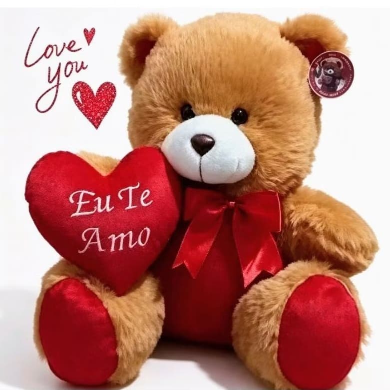 Mega Urso de pelúcia de 30 cm, com coração bordado: eu te amo/ vc é especial.  Acompanha cartão de presente