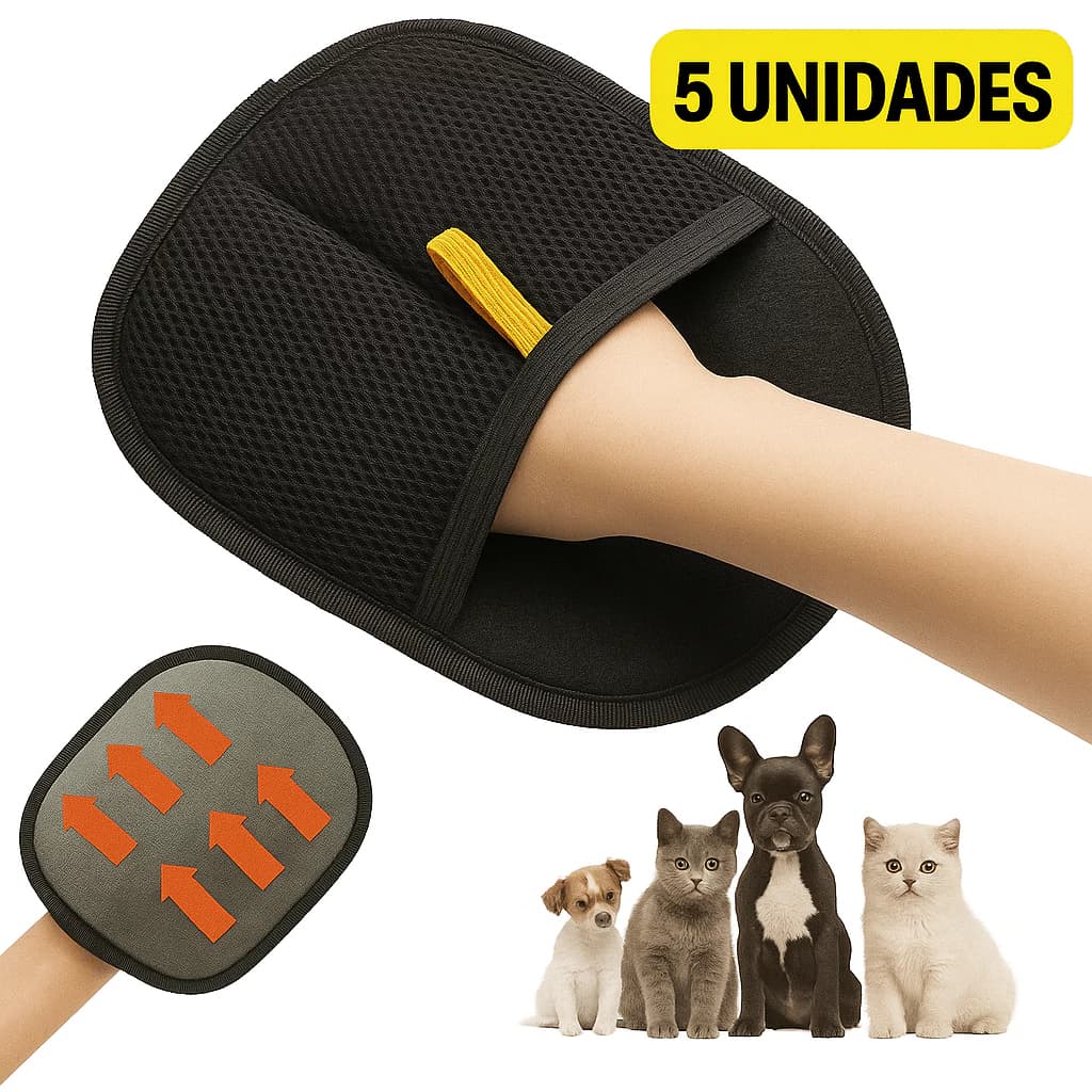 1~4 PCS Removedor de Pelos Pet - Luva Estática + Escova Dupla Face para Cães e Gatos