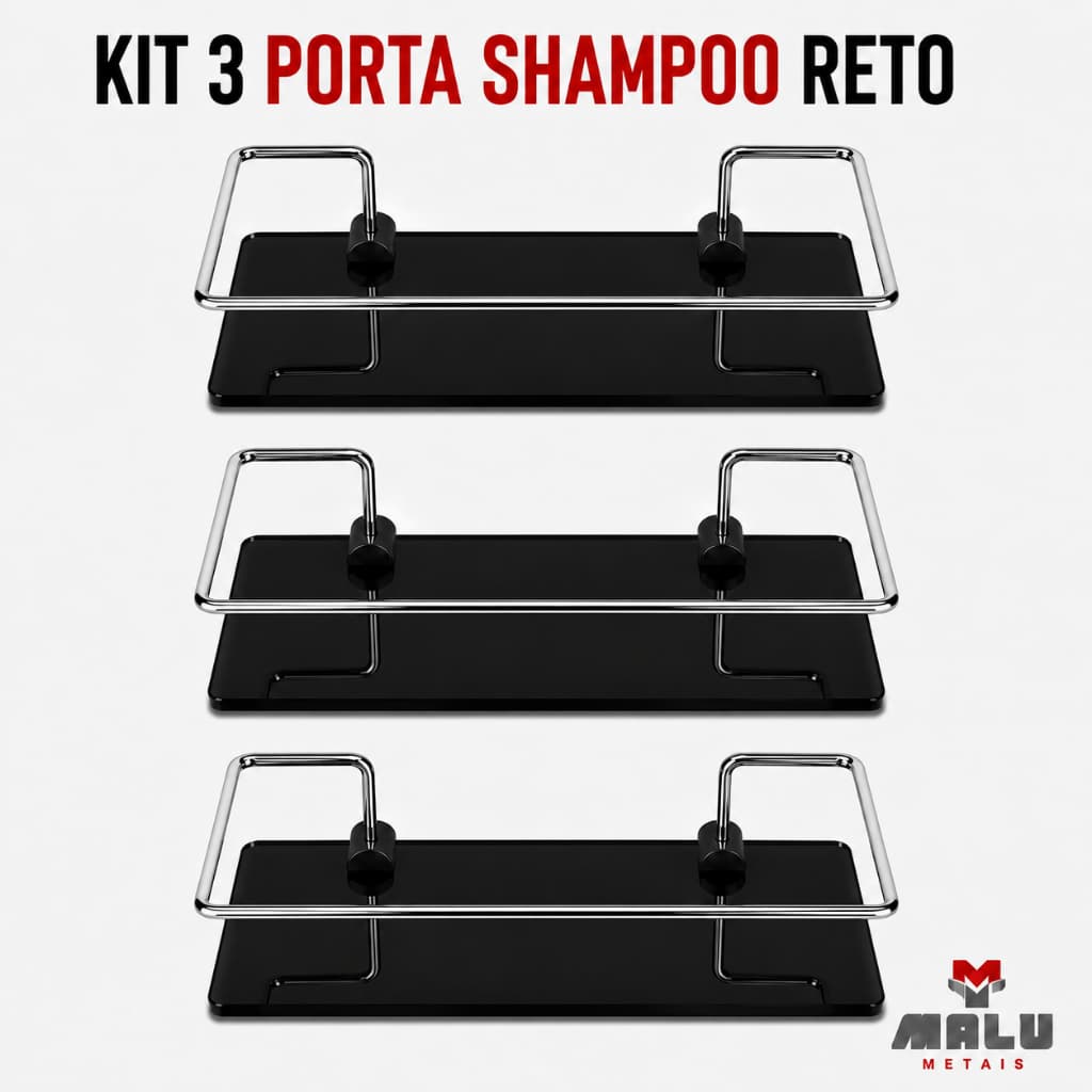 Porta Shampoo Para Banheiro Suporte De Vidro 6mm Fumê Reto Mesclado Anti Ferrugem KIT 03 UN