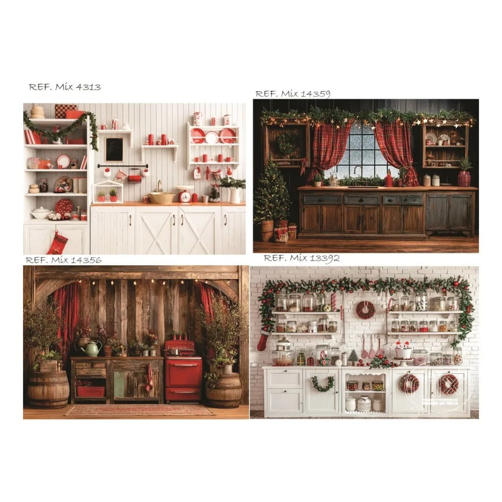 Fundo Fotografico Painel Decorativo Natal Cozinha Completo para Cenários Variados