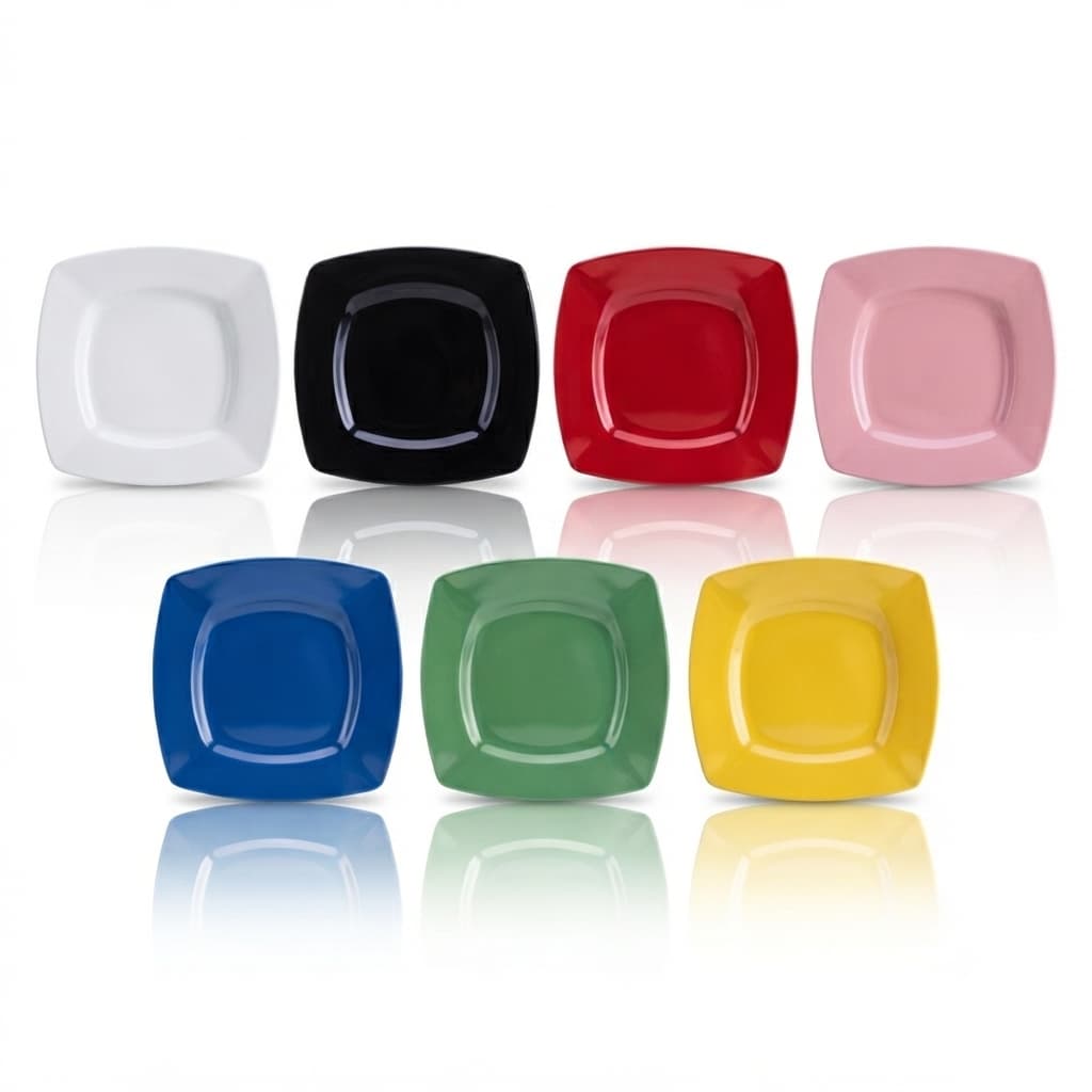 Kit 6 Pratos Quadrados para Sobremesa 17cm em Plástico PP Resistente | Prato para Bolo, Doces, Tortas, Frutas e Petiscos