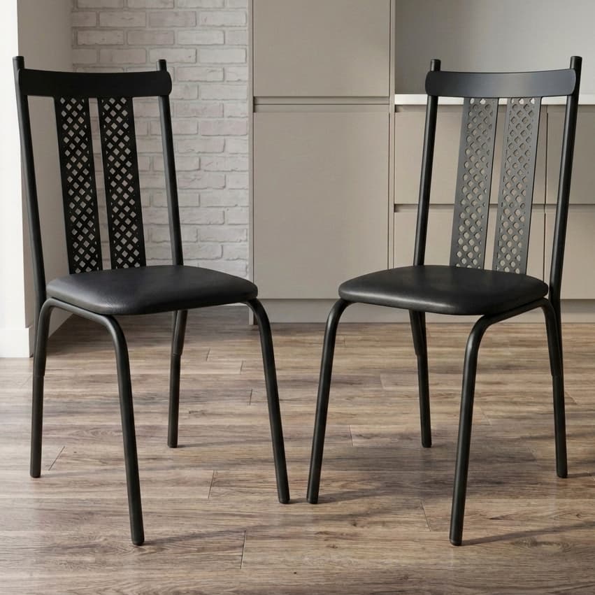 Kit 2 Cadeiras E Assentos Preto Jantar Confortável E Resistente Para Cozinha Sala De Jantar E Buffet