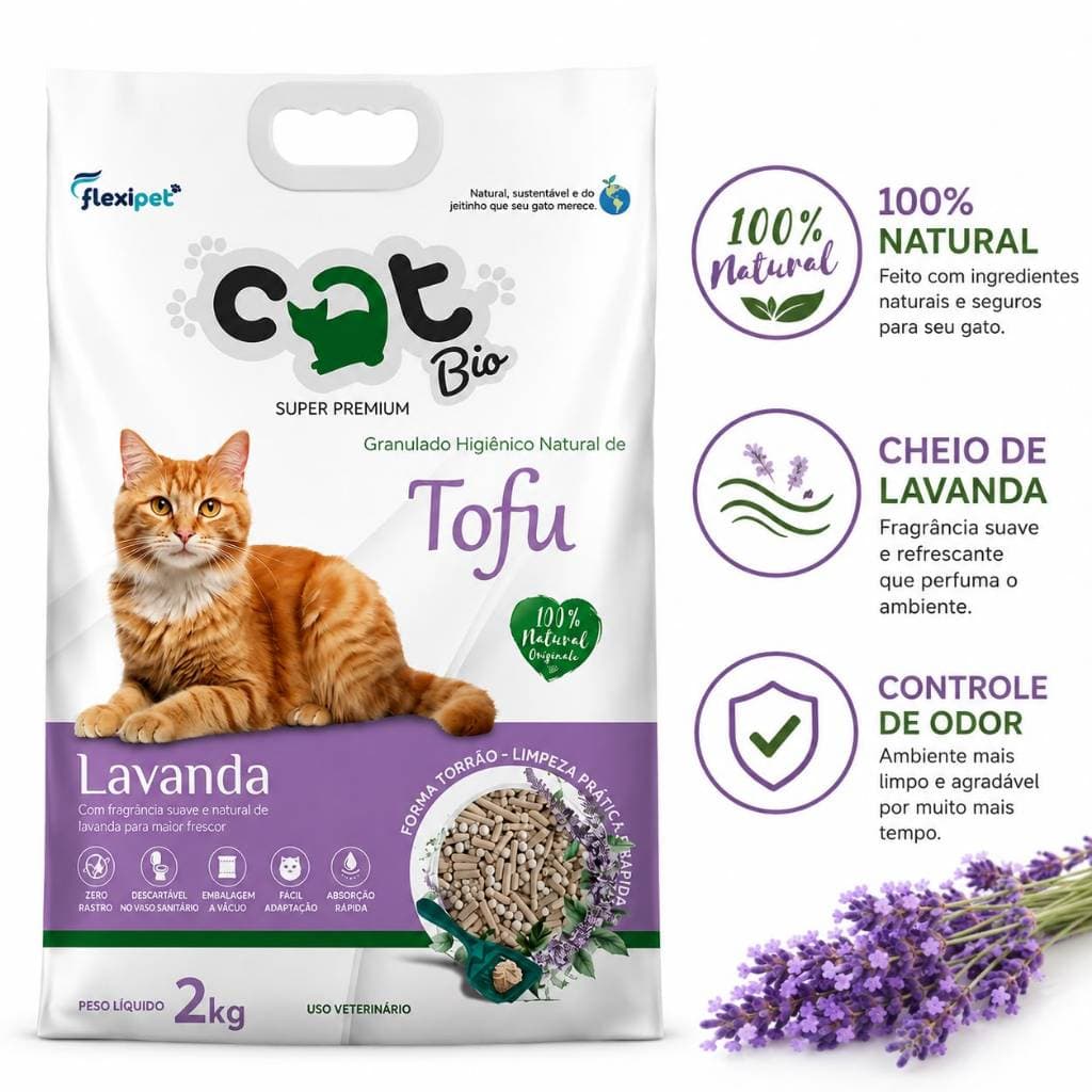 Areia Higienica Biodegradável para Gatos - Catbio Tofu - 2kg - Sem Poeira Boa Absorcao Forma torrão
