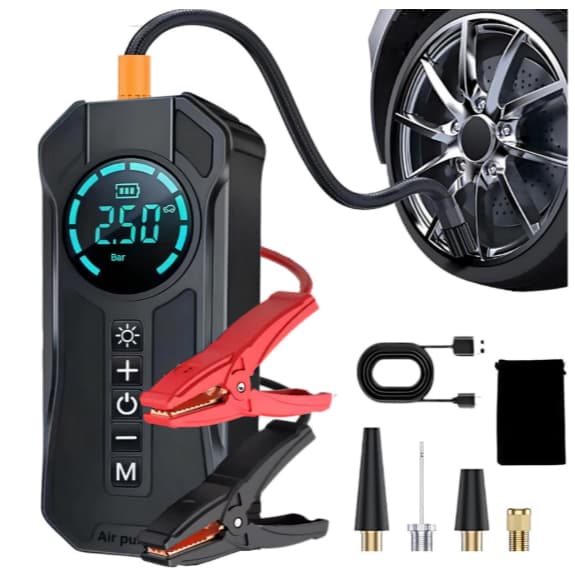 Compressor de Ar Portátil Digital Recarregável Inflador Pneu Carro Moto Bike USB LED