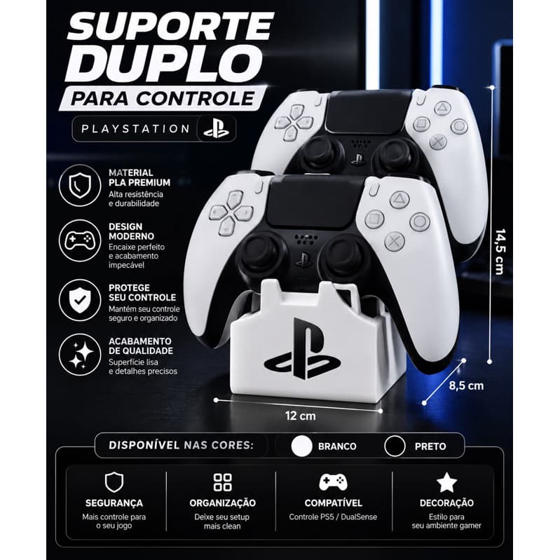 Suporte Duplo para Controle PS4 | Organizador de Mesa