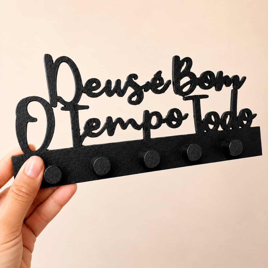 Porta Chaves de Parede Decorativo Multiuso Plástico NÃO MOFA Preto Deus é Bom o Tempo Todo