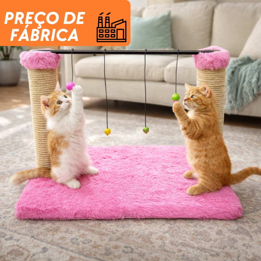 Arranhador Duplo Brinquedo Interativo Com Sisal Resistente e Bolinha Para Gato Pet