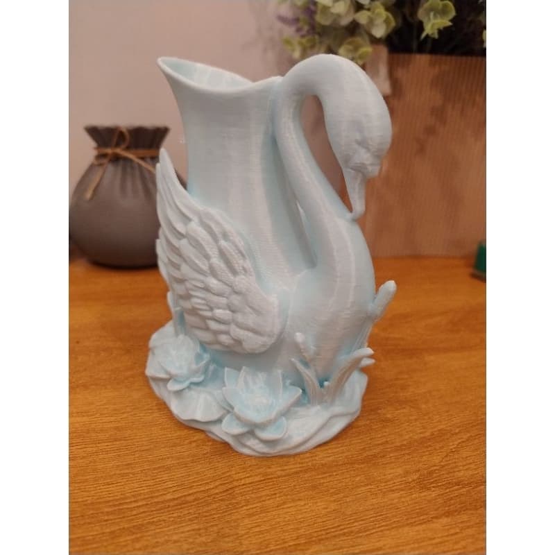 Vaso Floral Cisne Elegante em Impressão 3D - Enfeite Decorativo para Sala, Quarto e Festas (Azul Bebê / Pastel)