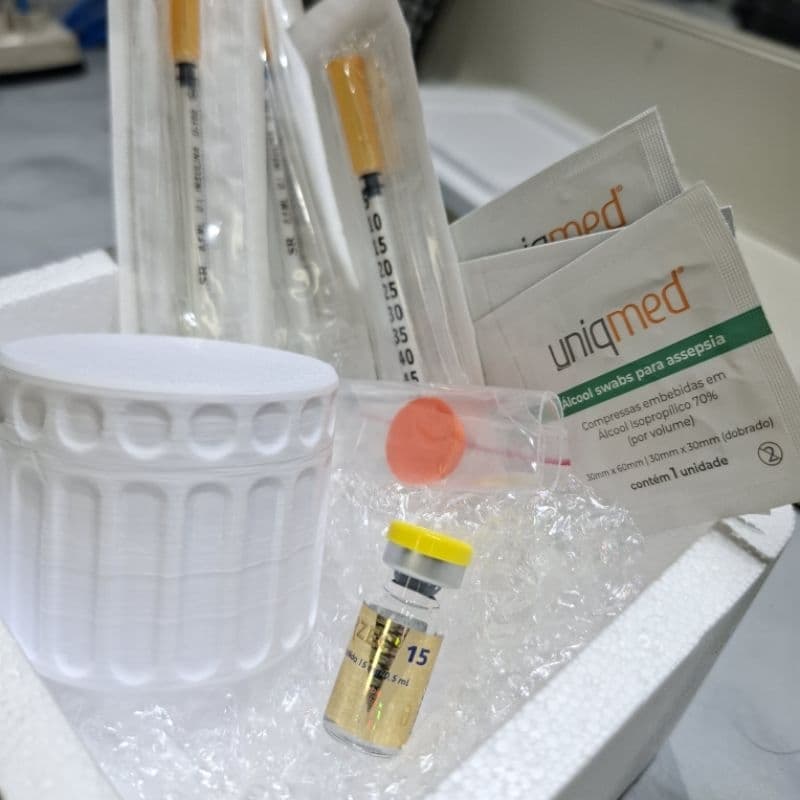 kit caixa térmica, swab de álcoole tampa ampola