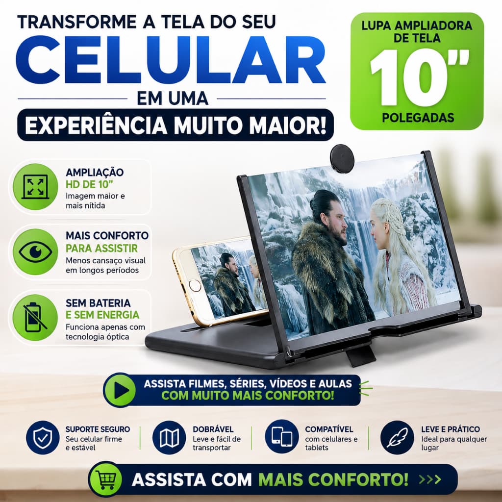 Lupa Ampliadora de Tela para Celular 10 Polegadas HD Dobrável Universal Amplificador de Tela Smartphone