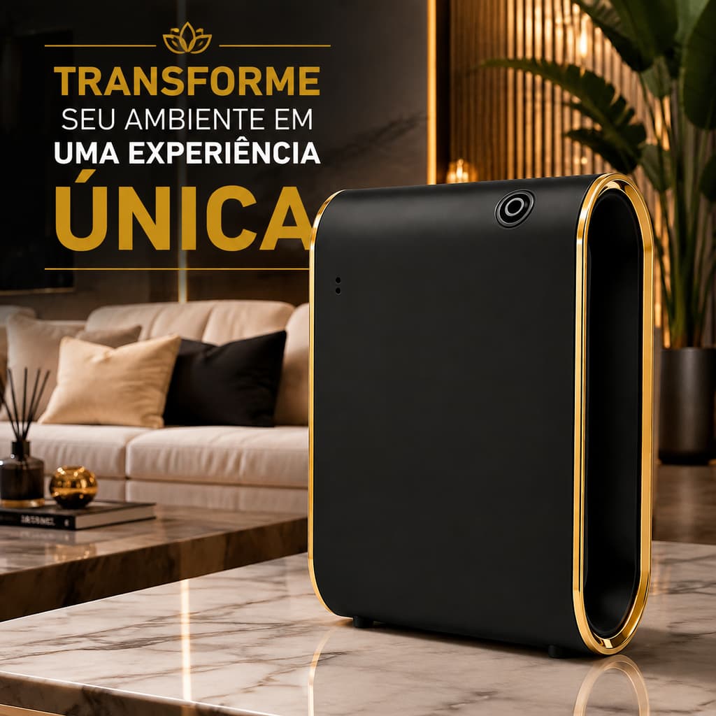 Aromatizador Automático Inteligente 350ml Premium Preto Dourado Difusor De Aromas Para Ambiente