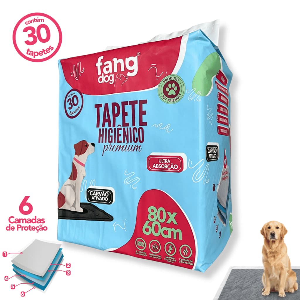 Tapete Higiênico Cães 80x60cm 30uni Carvão Ativado Bambu 6 Camadas Neutraliza Odores Atrativo Canino