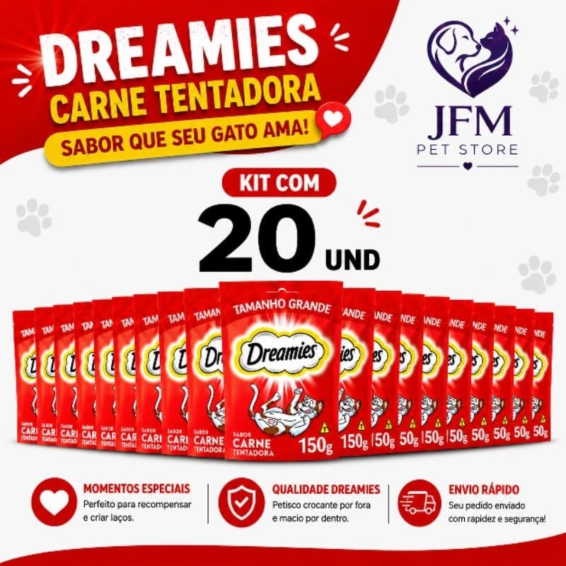 DREAMIES 150g  Petisco para gato sabor Carne KIT 20 UND