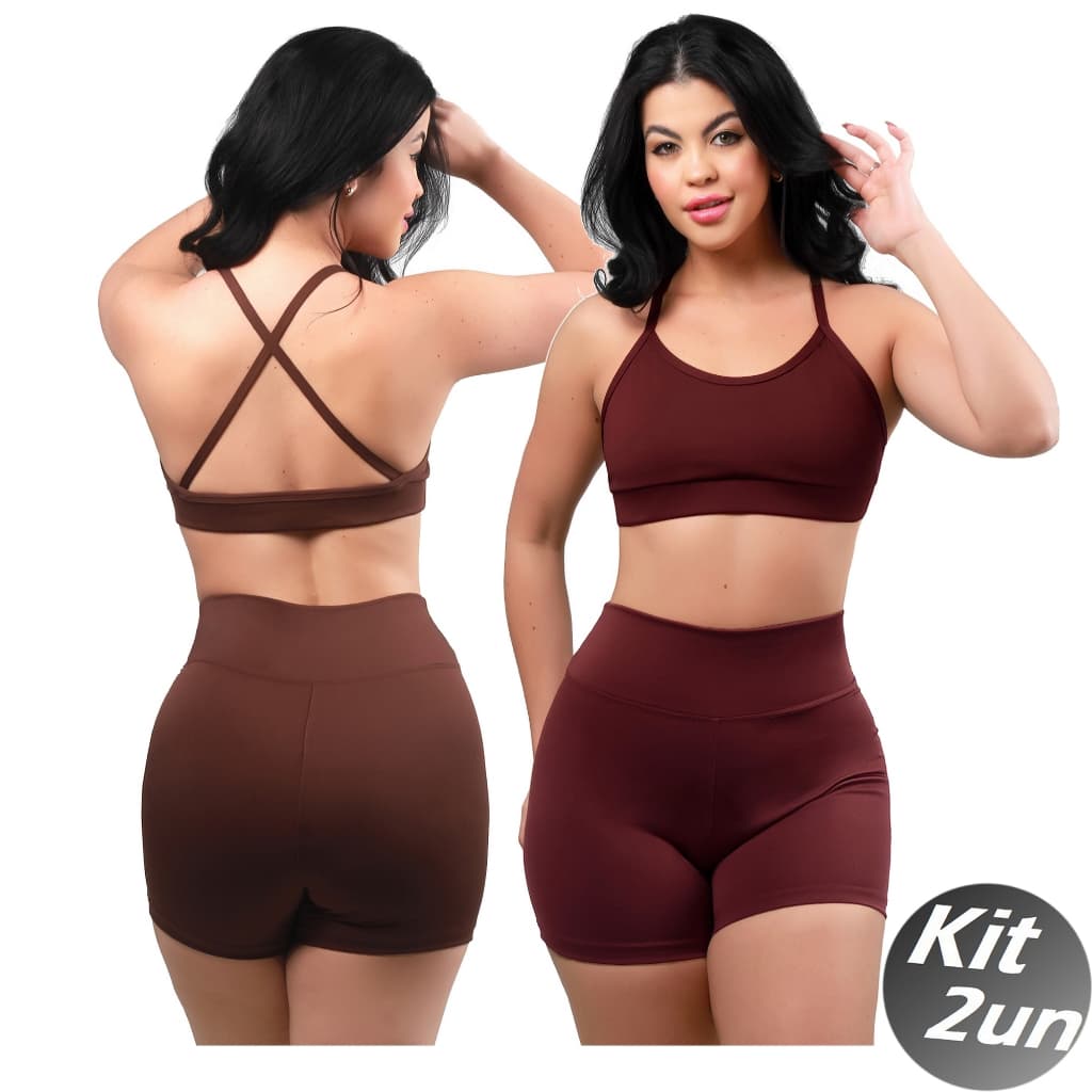 Kit 2 Conjunto Top Costa Nua Alça Cruzada e Short bermuda Basic Premium