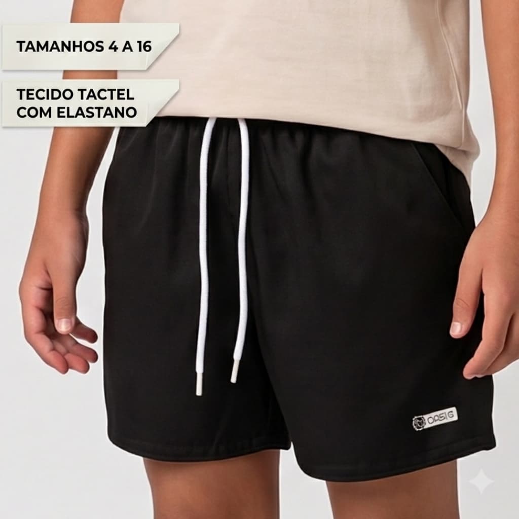 Bermuda Infantil Menino Tactel com Elastano 4 a 16 anos  Masculino Short Praia Verão
