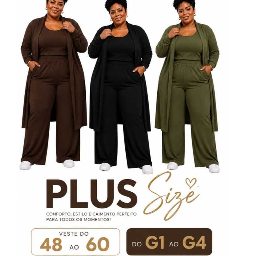 Trijunto conjunto feminino  lanzinha de frio plus size/conjunto 3 peças/cardigan-regata e calca pantalona outono inverno