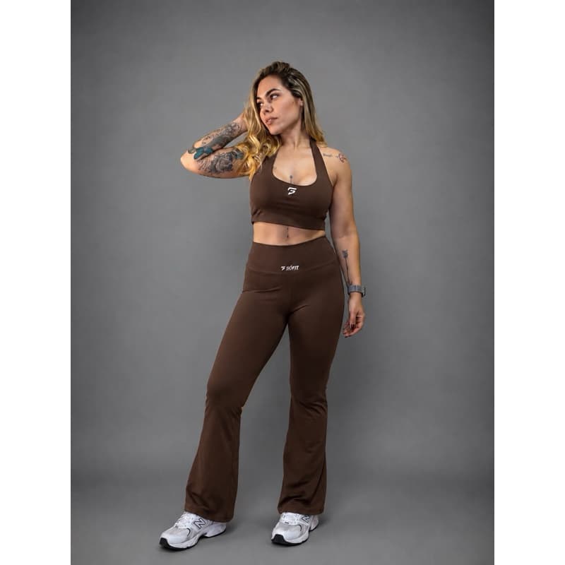 Conjunto Fitness Feminino SôFit – Calça Flare Cintura Alta + Top com Bojo Removível | Zero Transparência