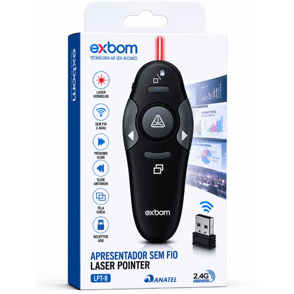 Apresentador Sem Fio Exbom LPT-8 com Laser Pointer