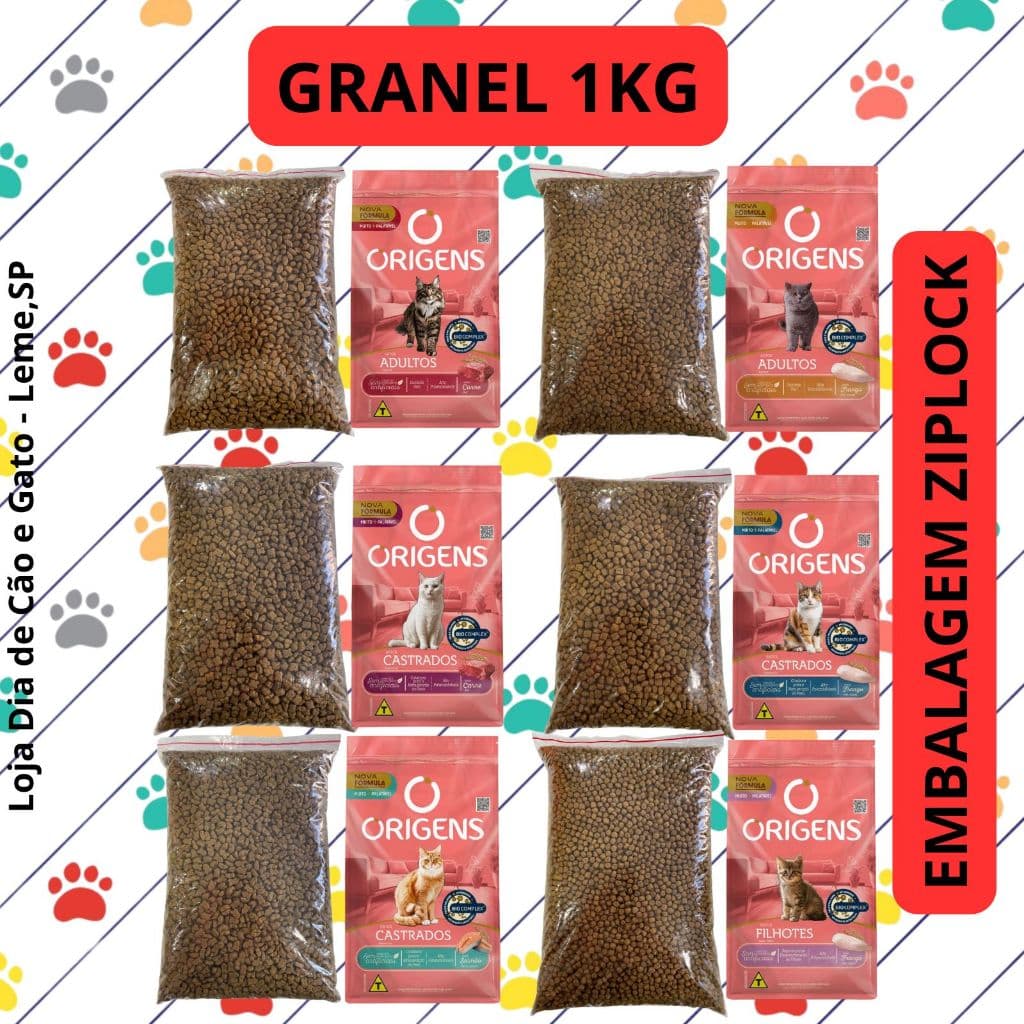 GRANEL 1KG - Origens Premium Especial para Gatos filhotes, Adultos e Castrados