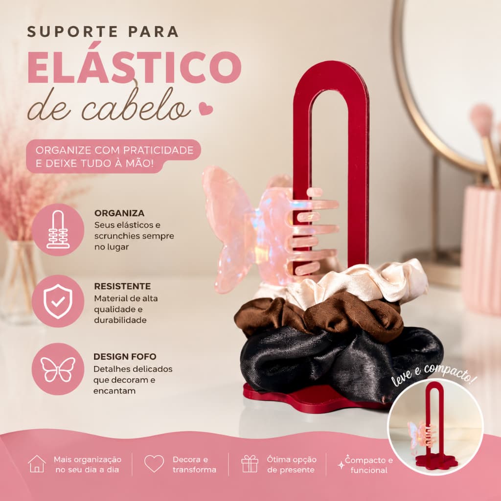 Organizador de Elásticos e Presilhas Suporte Decorativo para Scrunchies e Acessórios de Cabelo para Penteadeadeira
