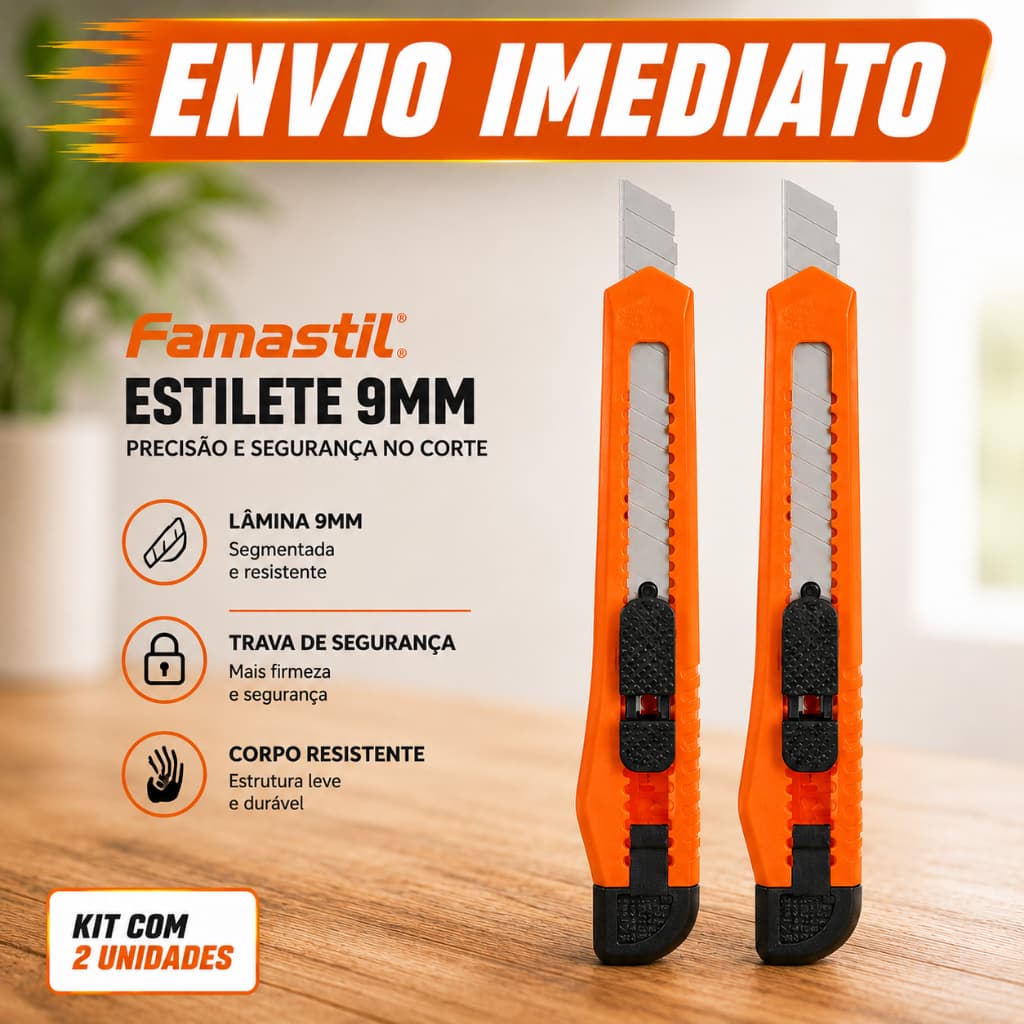 Kit com 2 Estiletes Profissional 9mm com Trava de Segurança | Lâmina Reforçada e Substituível | Corte Preciso