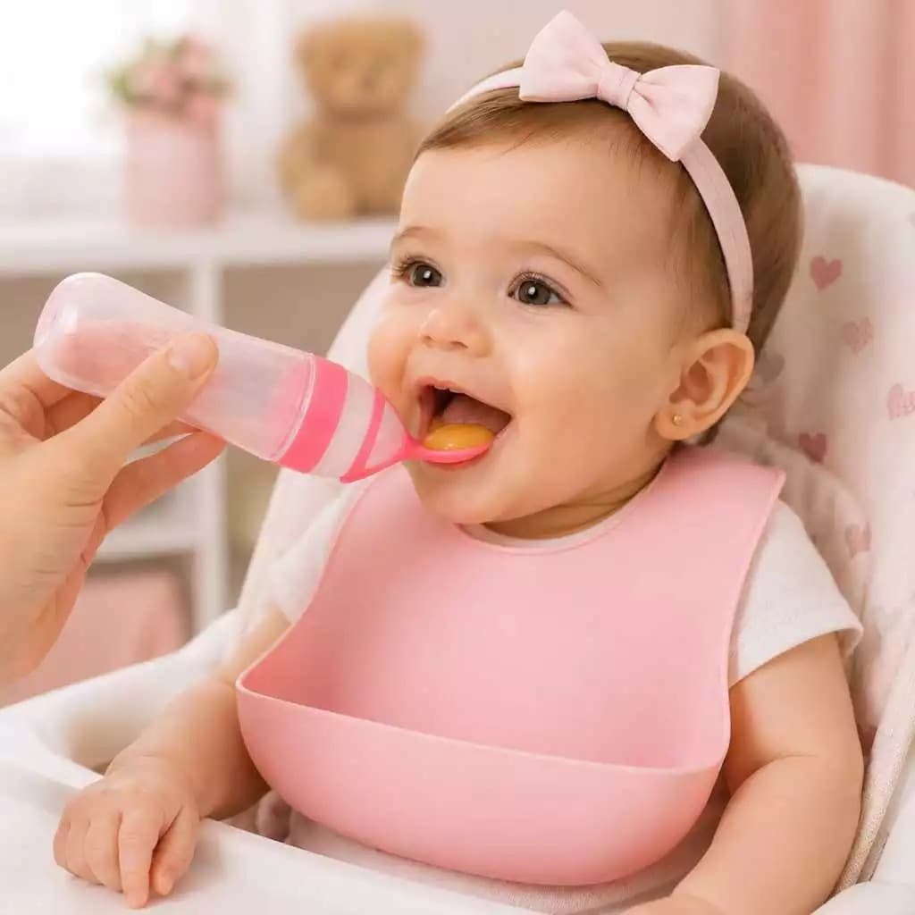 Colher Infantil Dosadora Para Bebê Introdução Alimentar Segura Silicone Livre de BPA Anti Vazamento 90ml