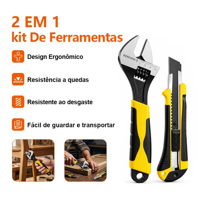 Chave Inglesa + Faca Utilitária Kit de Ferramentas Domésticas 2 Em 1