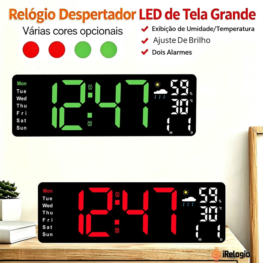 Relógio De LED Digital Mesa Despertador Alarme Temperatura Umidade Mês Data Ano Semana 12/24 Horas Brilho