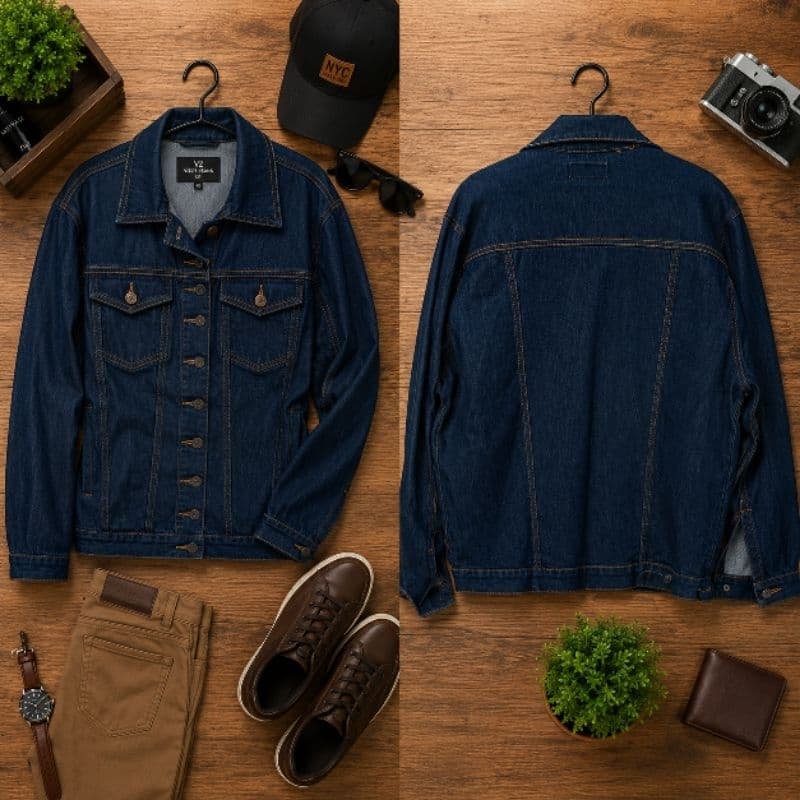 Jaqueta Jeans Masculina G1 Azul Tradicional Algodão Casual Vizzy Jeans com Elastano (Brechó)
