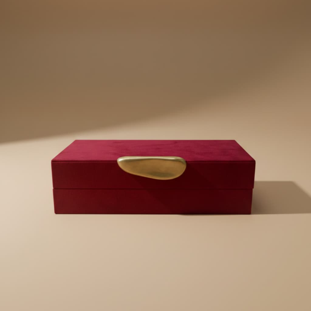 Caixa Decorativa Veludo Bordô em MDF e PU 26x12,5x7,5cm Sala, Escritório, Consultório, Decoração e Organização