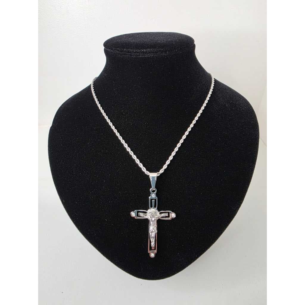 CONJUNTO INOX CRUZ COM STRASS UNISSEX CONJI01