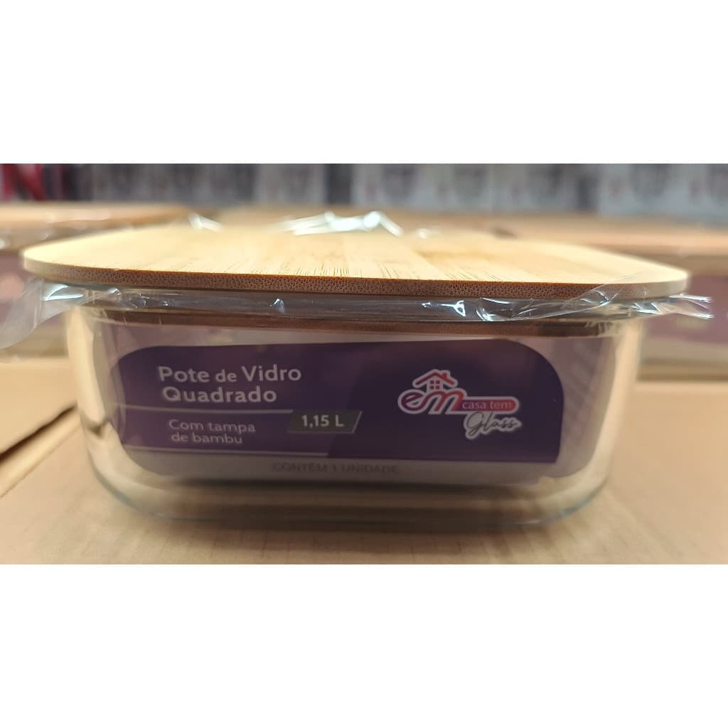 Jogo Potes De Vidro Hermético Quadrado Tampa De Bambu Organização Cozinha